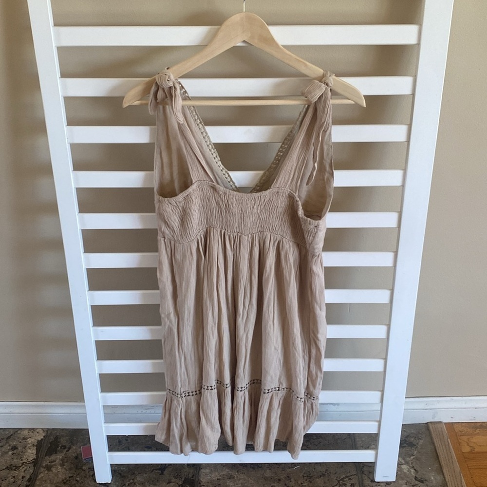 NWT Jessica Simpson Beige Sundress Tie Shoulder Bohemian Embroidered Dress Sz M - Picture 6 of 14